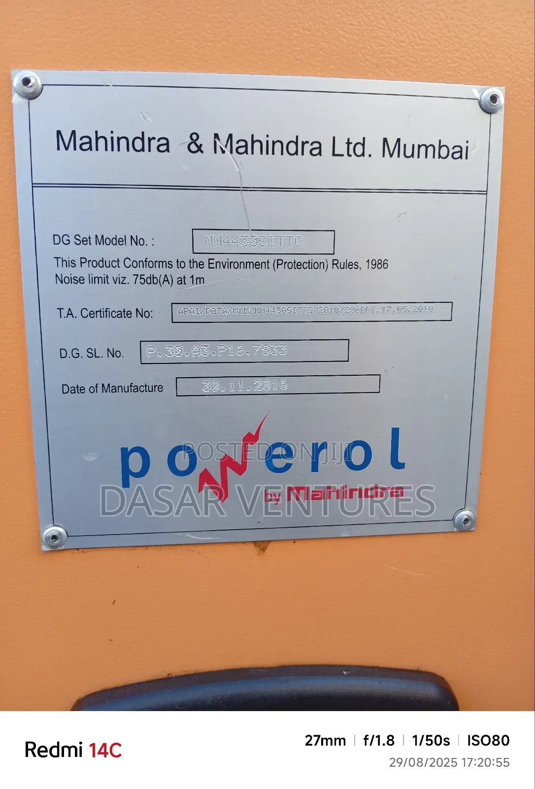 Generator 30kva Ex Uk Mahindra