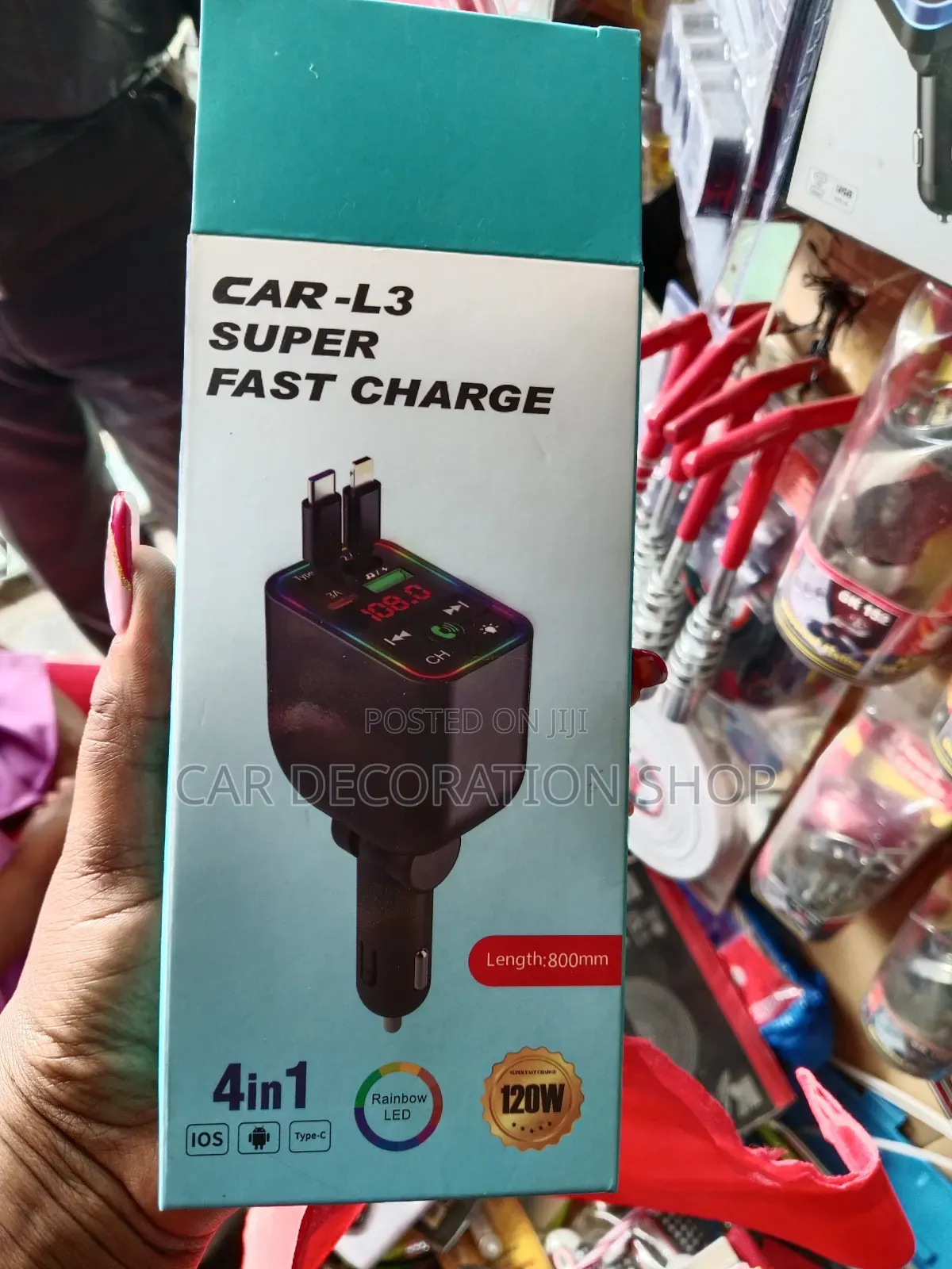 4in1 Retractable Car Charger Wired 120w for Usb and Typec