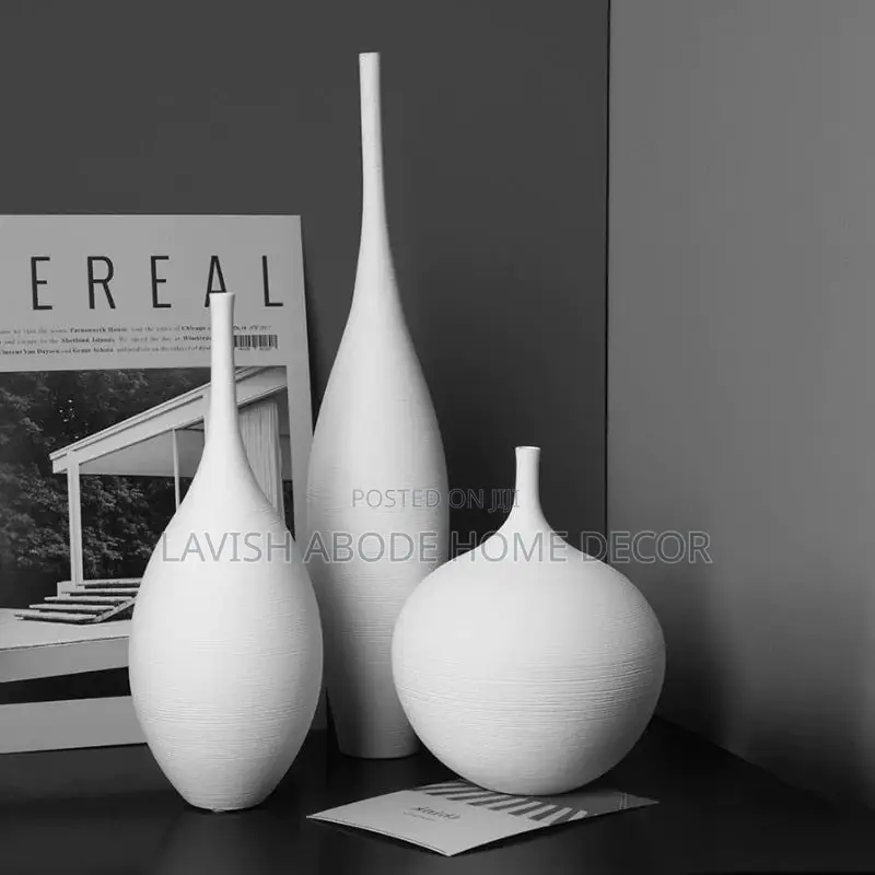 Luxury 3pc Ceramic White Brushed Decor Vases