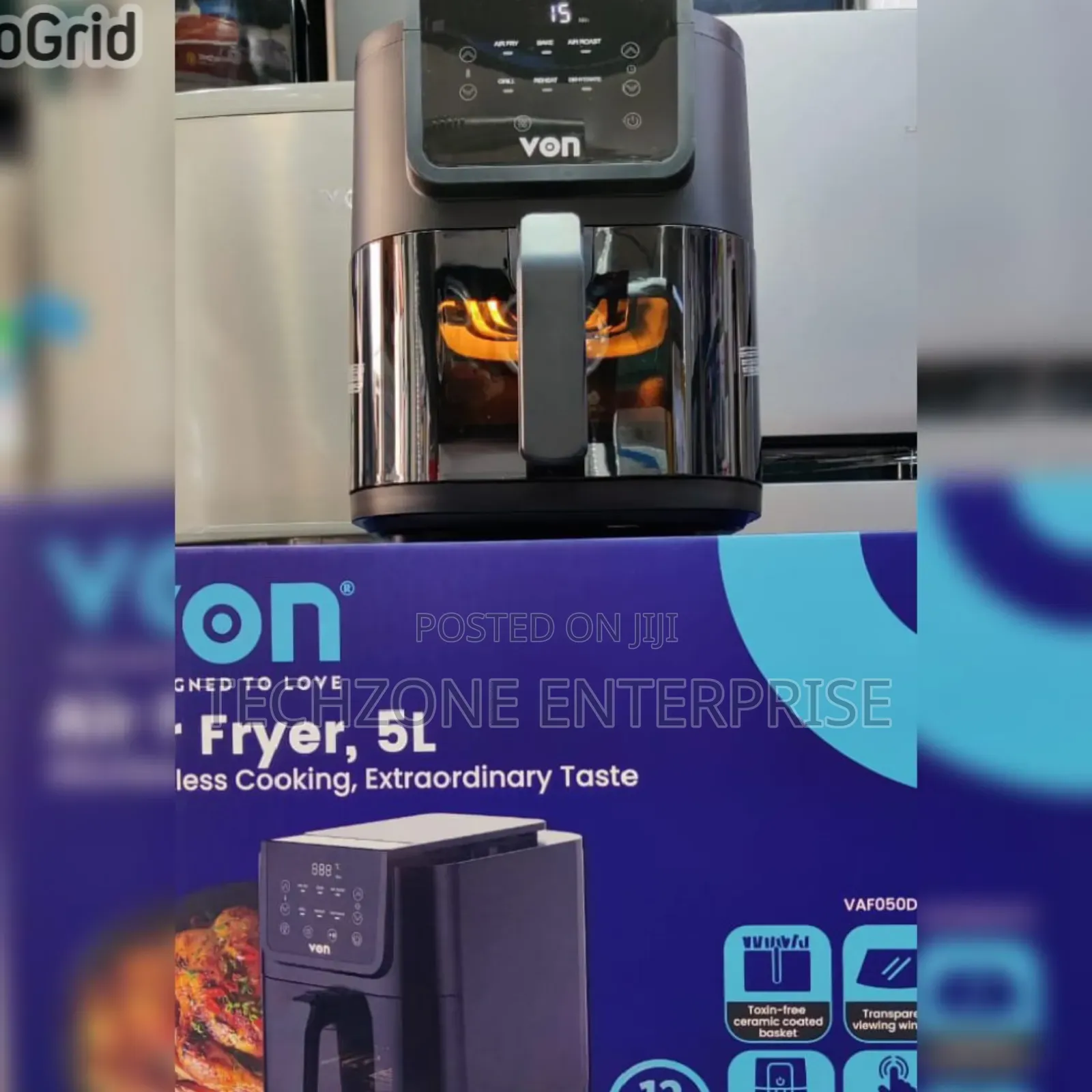 Von Vaf050dstk Slim Digital Air Fryer, 5l With 1500 Watts 