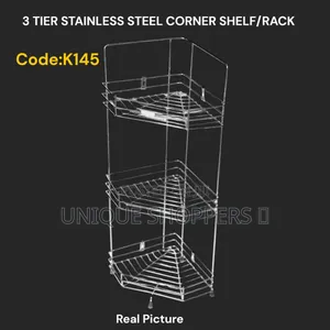 A 3-Tier Stainless Steel Corner Rack, Shelf or Organizer.