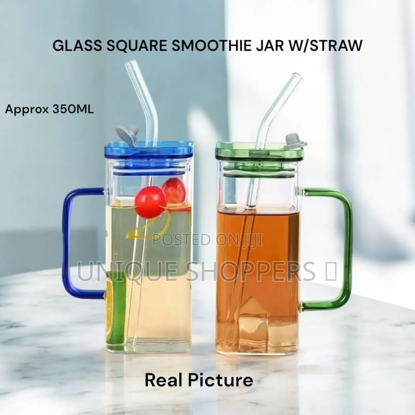 Glass Square Smoothie Jar W/Straw at *Ksh 1500