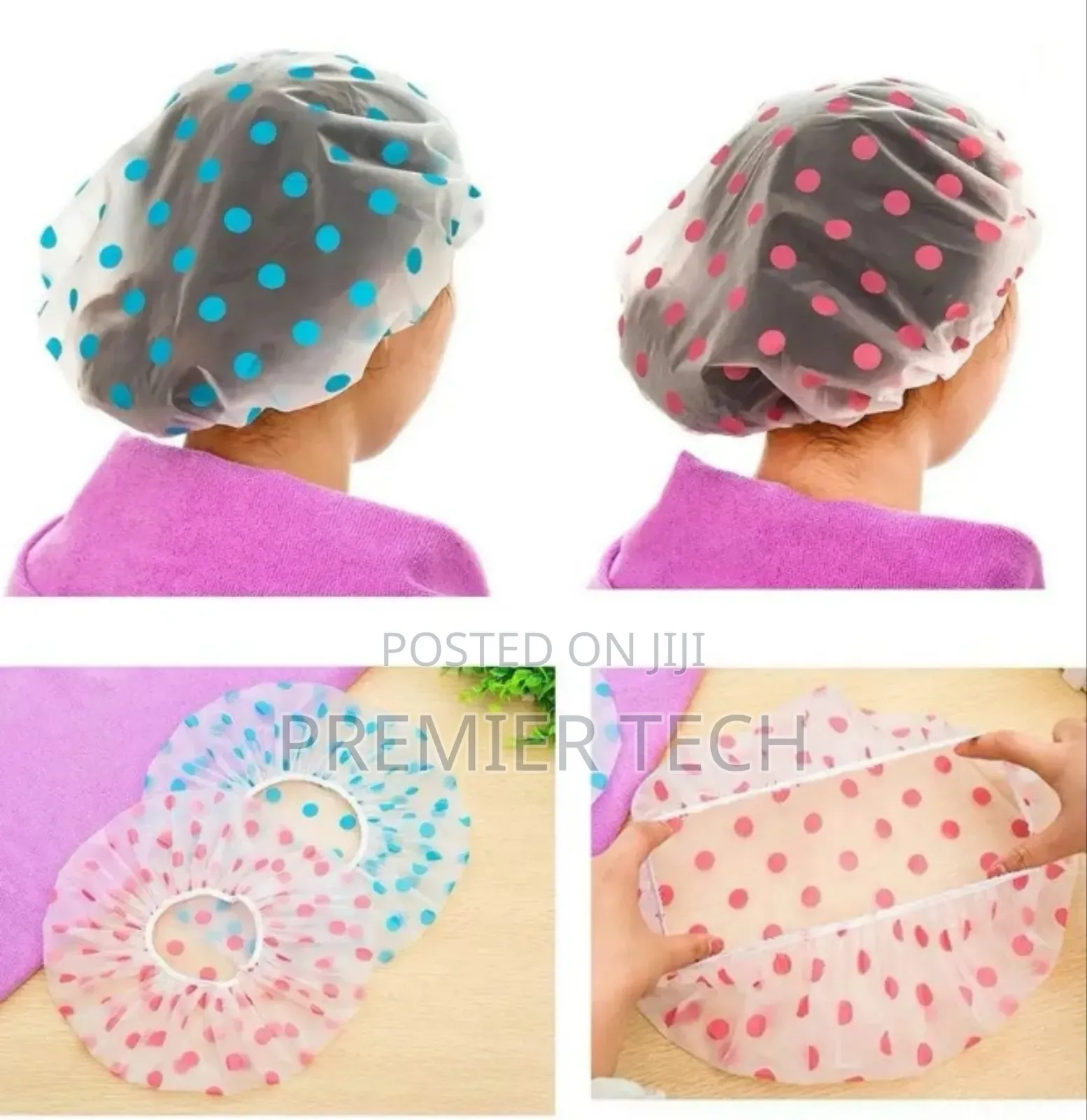 3pcs Women Shower Cap Waterproof Wide Elastic Reusable Bathroom Cap