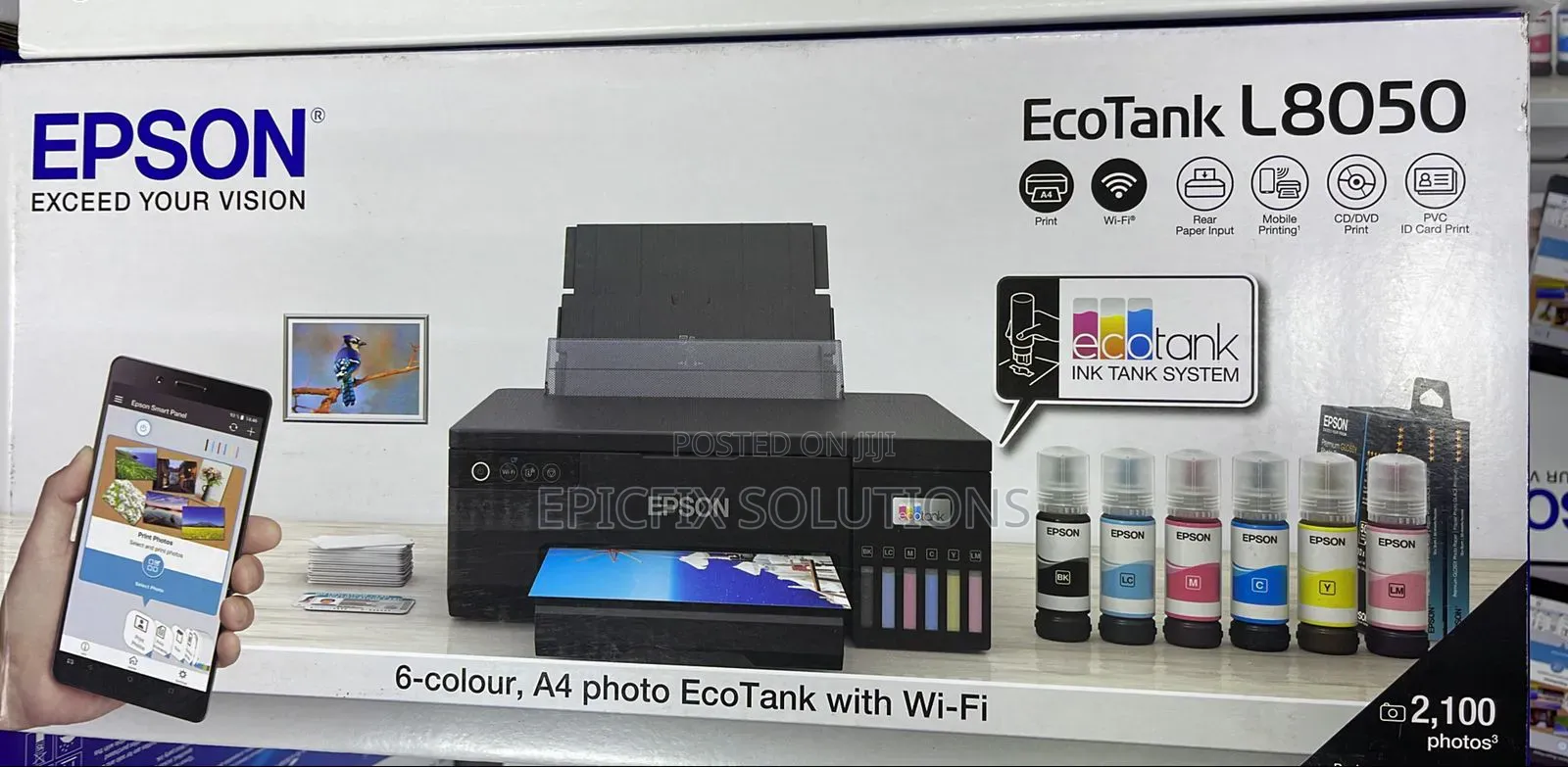 6 Color,4a Photo Ecotank With Wi-Fi and a PVC Printer L8050