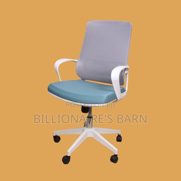 Durable White Ergonomic Office Chair — Smooth-Rolling Mobility, - thumbnail 2