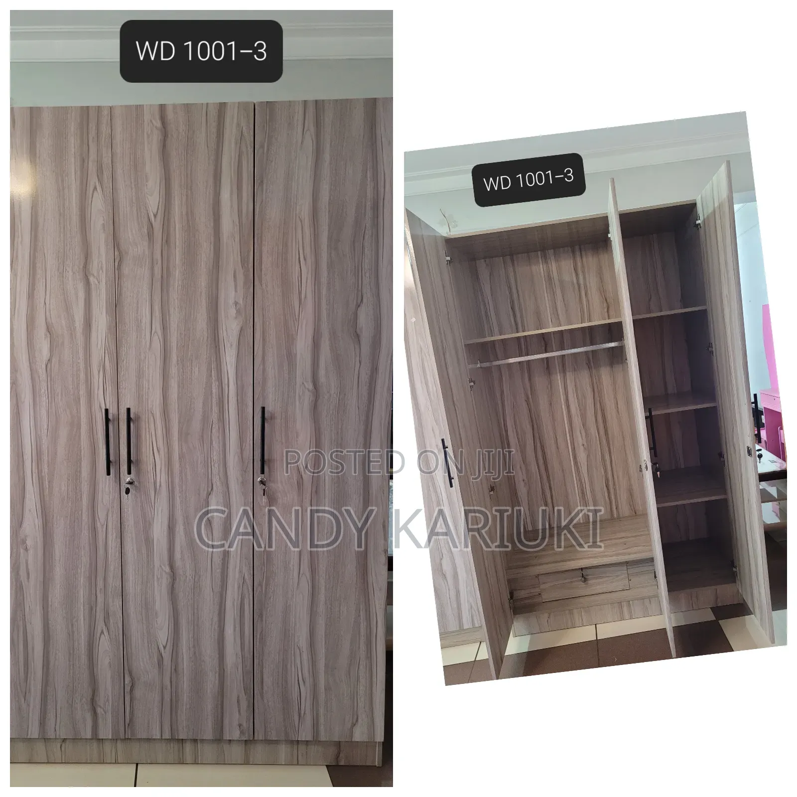 Beige 3 Door Wardrobe With a Hanging Area Space