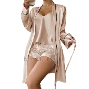 Quality 4pc Qualitty Women’S Satin Pajama Set With Robe,