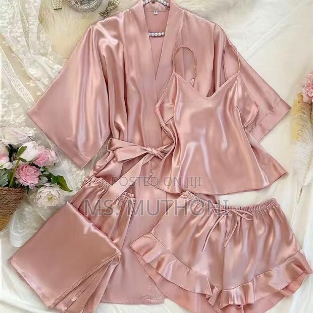 Quality 4pc Qualitty Women’S Satin Pajama Set With Robe, - thumbnail 4