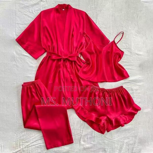 Quality 4pc Qualitty Women’S Satin Pajama Set With Robe, - thumbnail 3