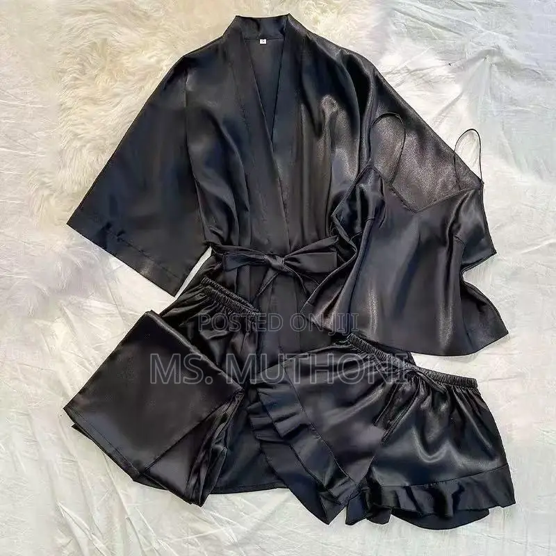 Quality 4pc Qualitty Women’S Satin Pajama Set With Robe,