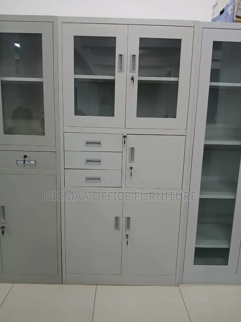 Metallic Filling Cabinet Including Secure Safe