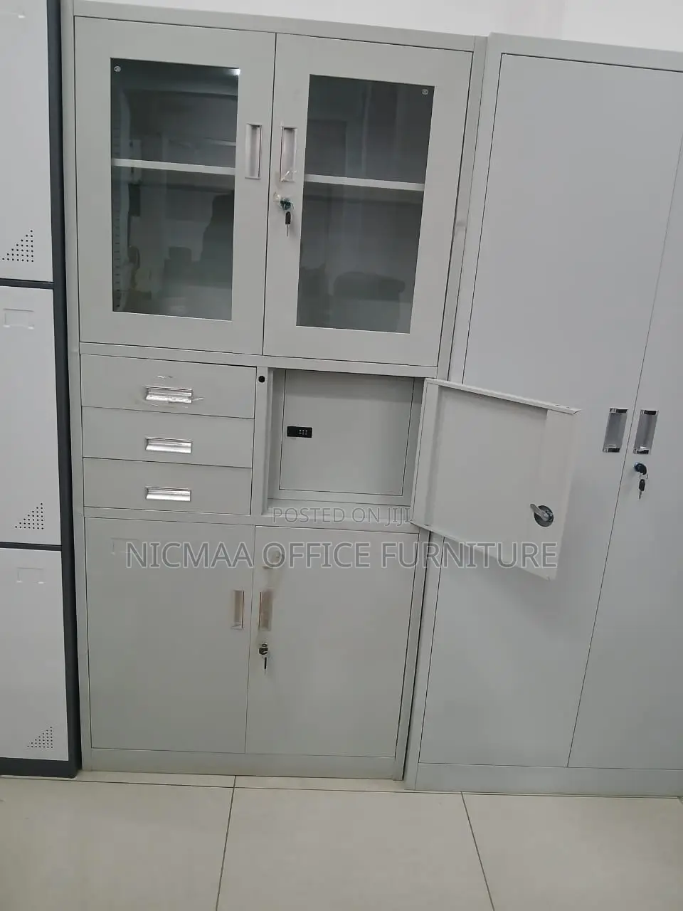 Metallic Filling Cabinet Including Secure Safe