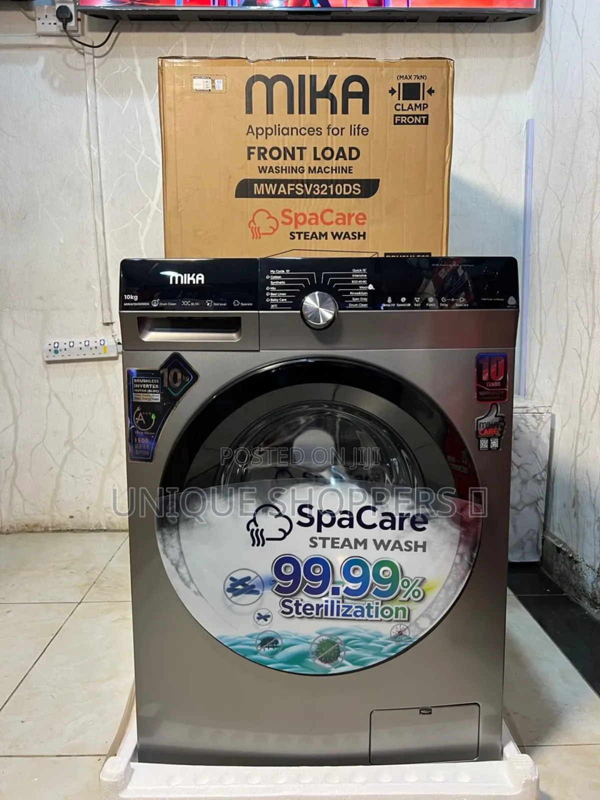 Mika Washing Machine, 10kg, Fully Automatic, Front Load, Dark Silver