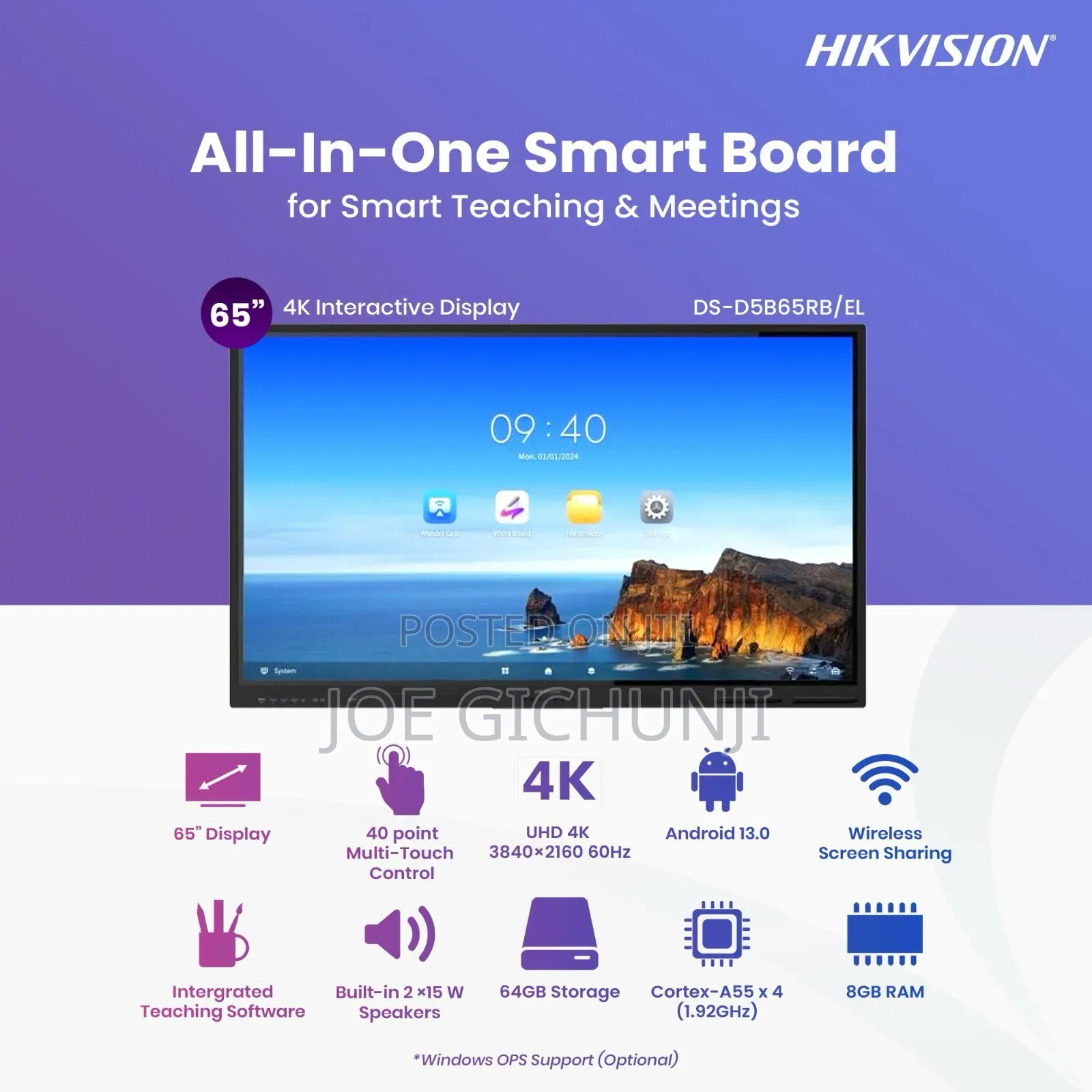 Hikvision
Ds-d5b65rb/El	65-inch 4k Interactive Display