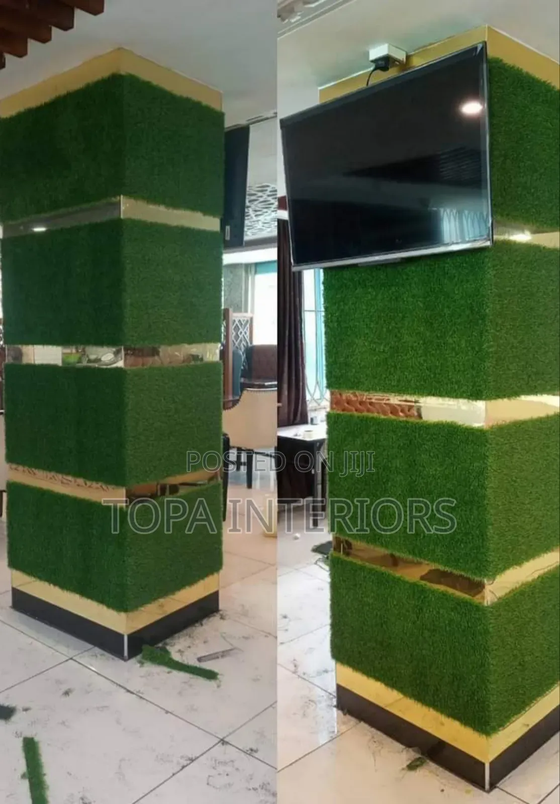 Green Wall Decor Artificial Grass Carpets Installation