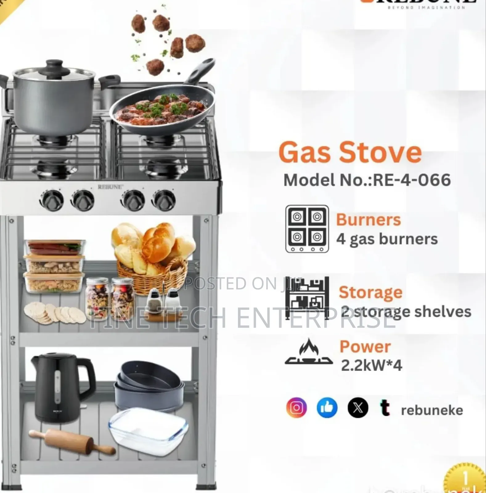 Rebune Gas Stove  With Shelves
