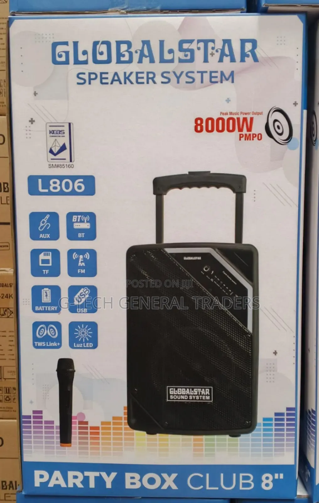 Globalstar Speaker Trolley 8inch 8000w With Microphone