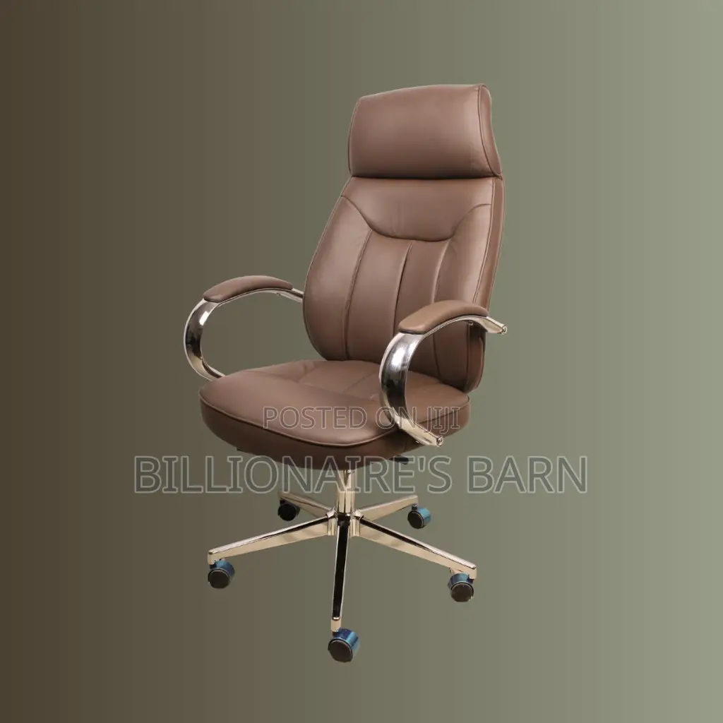 Quiet-Roll Brown Executive Leather Office Chair — Strong Stable Base