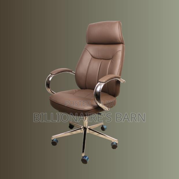 Quiet-Roll Brown Executive Leather Office Chair — Strong Stable Base