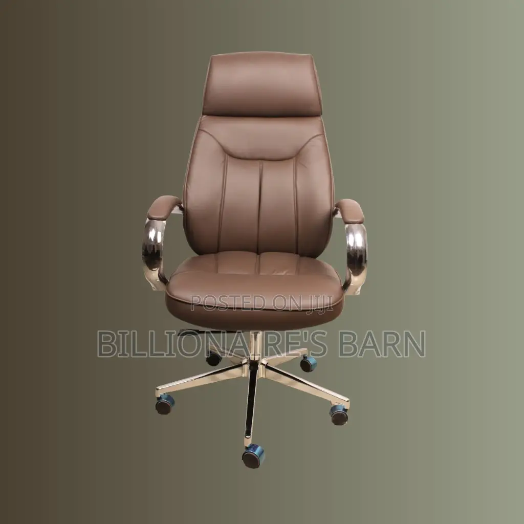 Quiet-Roll Brown Executive Leather Office Chair — Strong Stable Base