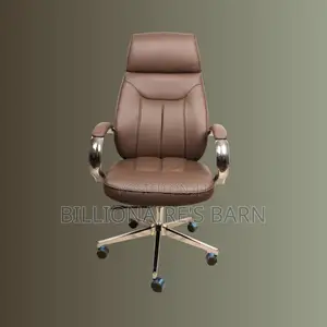 Quiet-Roll Brown Executive Leather Office Chair — Strong Stable Base