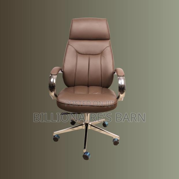 Quiet-Roll Brown Executive Leather Office Chair — Strong Stable Base - thumbnail 2