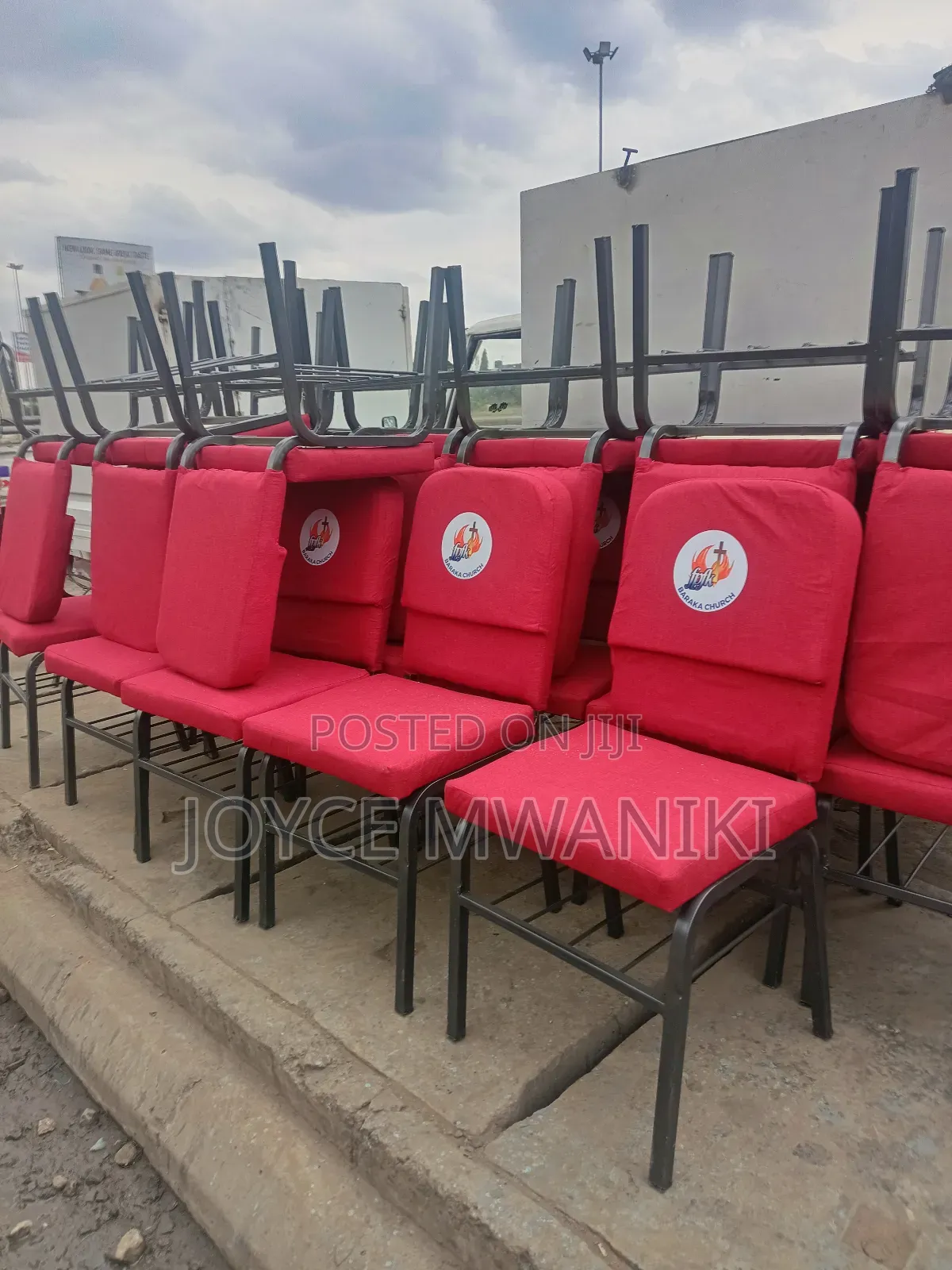 Red Branded Church Chairs, With Powder Coated Frame 