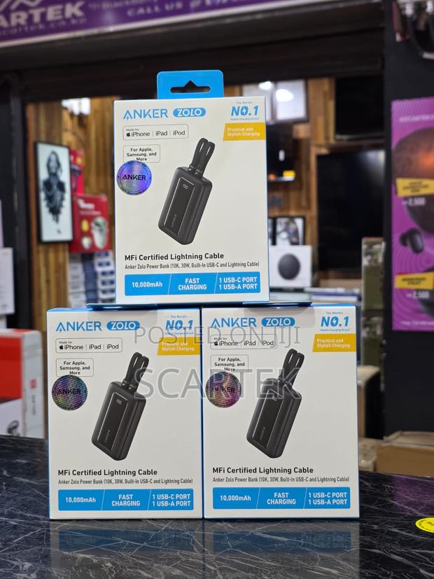 Anker Zolo Power Bank 10k 30w Built In Usb And Lightning Cable