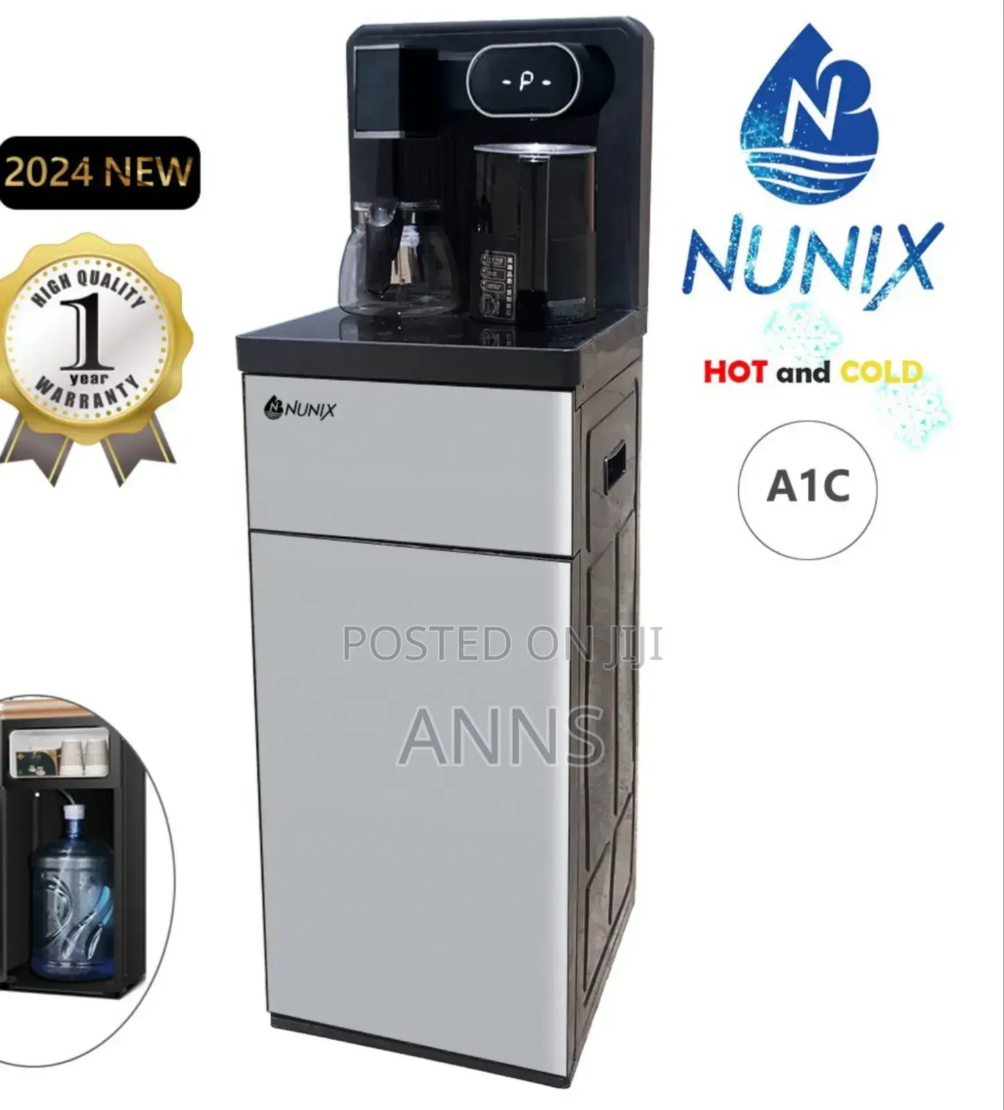 Silver Nunix A1c Bottom Load Hot and Cold Water Dispenser.