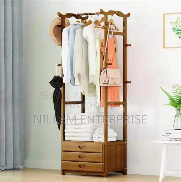 Bamboo Mini ClosetClothes Stand With Drawers