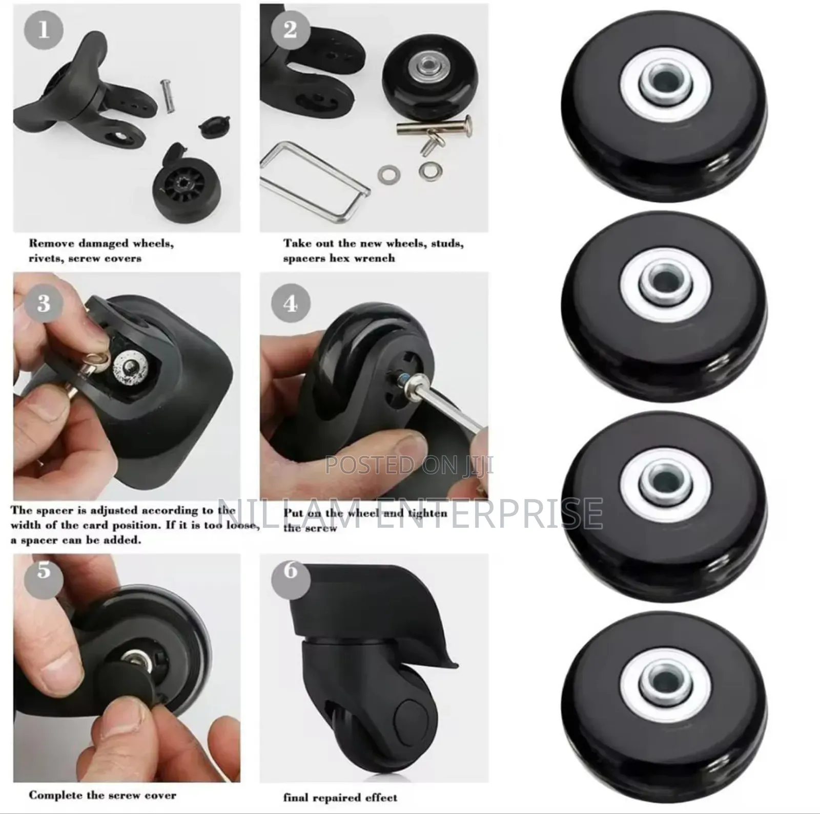 Replacement Trolley Suitcase 4 Swivel Wheels 4pcs Set