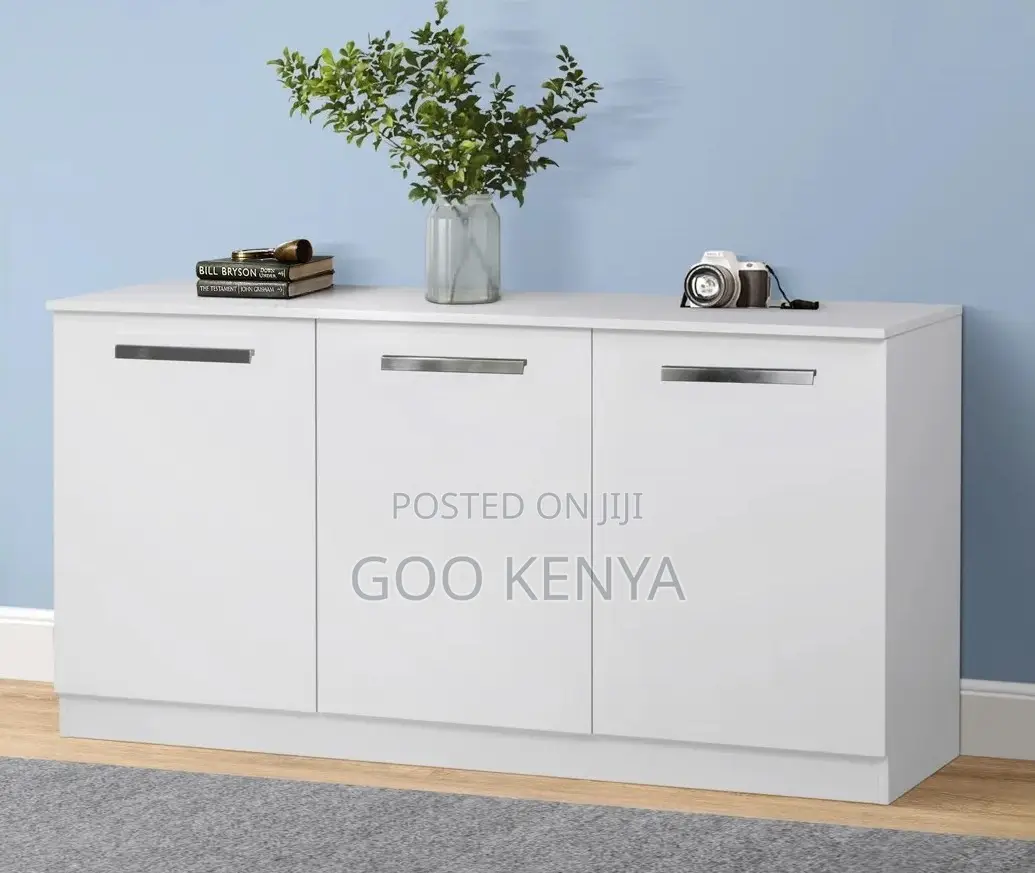 Office Cupboard; Elegant 3-Door White Wooden Sideboard