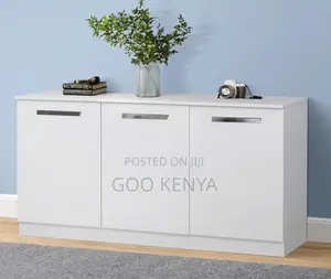 Office Cupboard; Elegant 3-Door White Wooden Sideboard