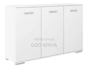 Office Cupboard; Elegant 3-Door White Wooden Sideboard