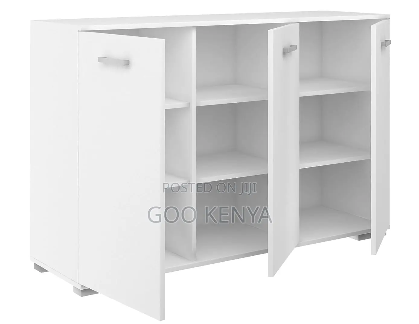 Office Cupboard; Elegant 3-Door White Wooden Sideboard