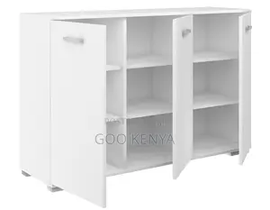 Office Cupboard; Elegant 3-Door White Wooden Sideboard