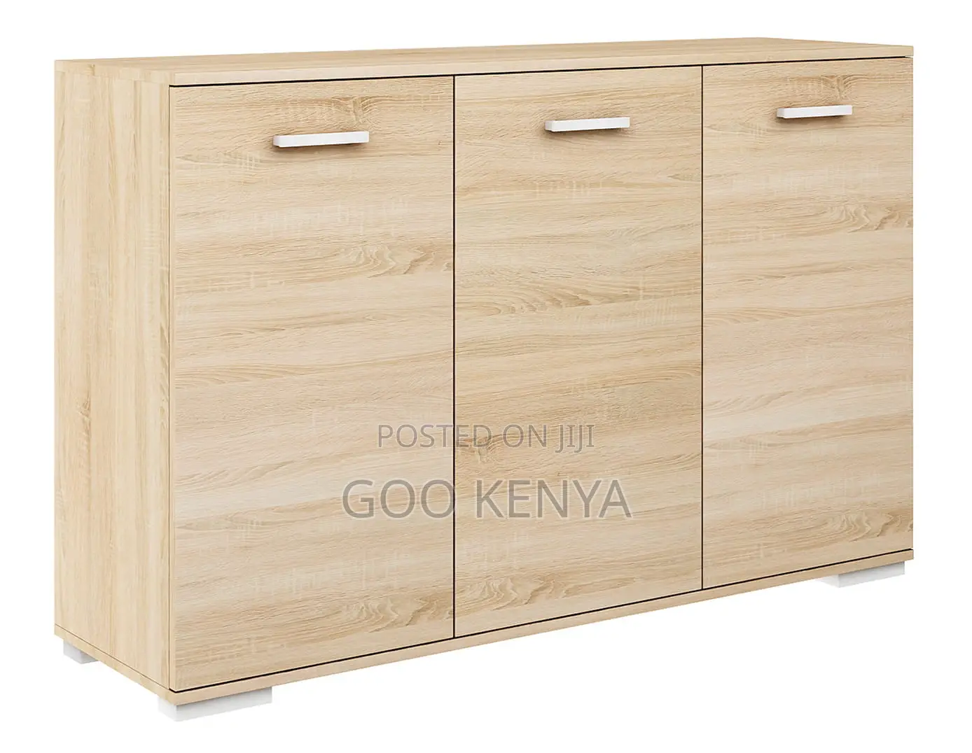 Office Cupboard; Elegant 3-Door White Wooden Sideboard