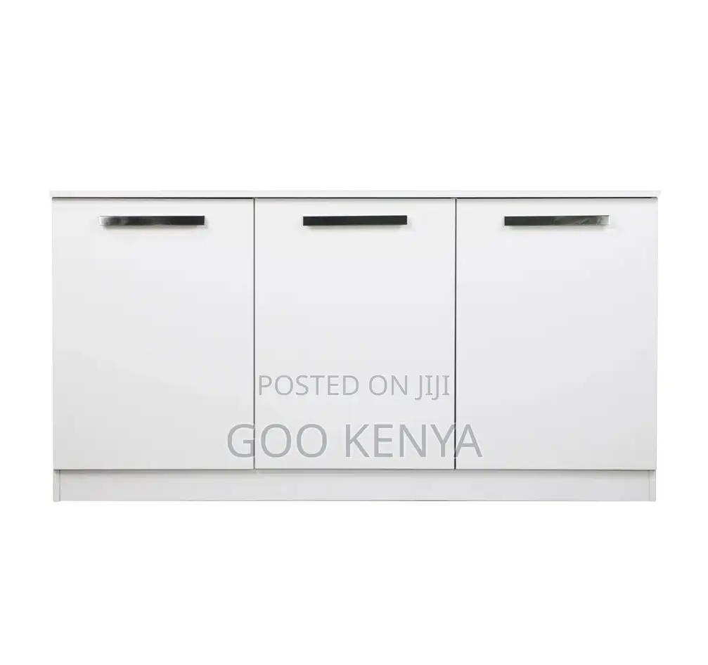 Office Cupboard; Elegant 3-Door White Wooden Sideboard