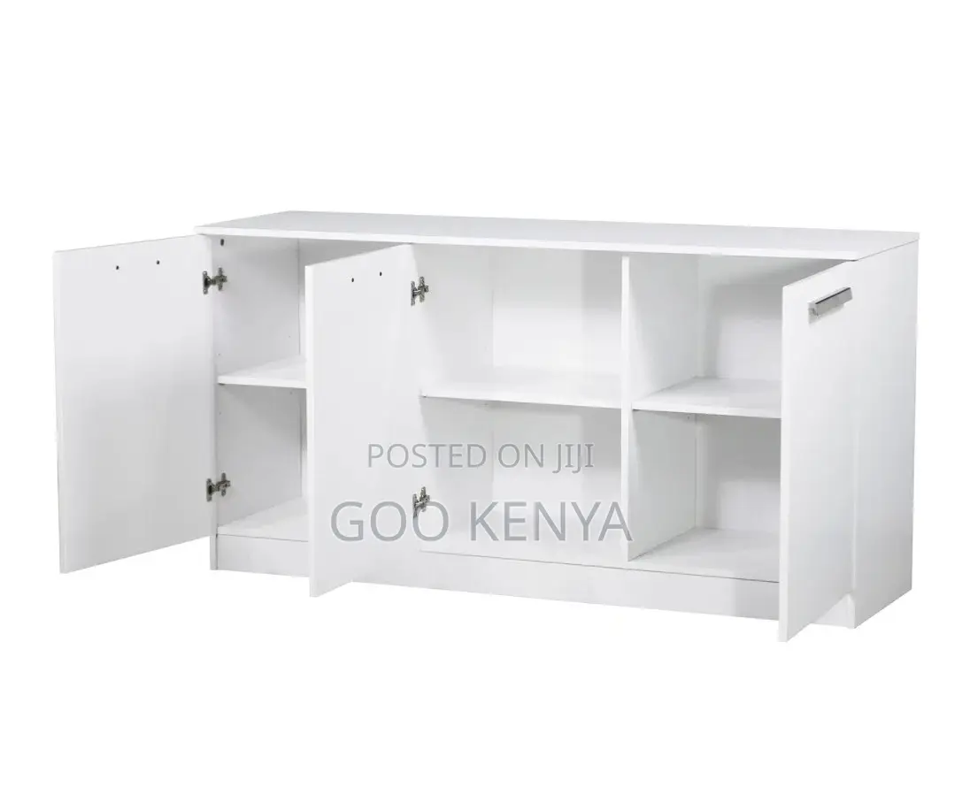 Office Cupboard; Elegant 3-Door White Wooden Sideboard