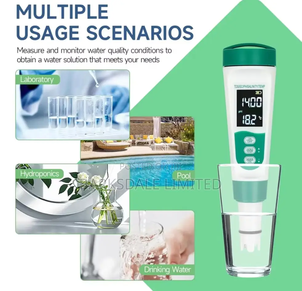 5-in-1 TDS Ec Ph Temperature Salinity Water Quality Tester