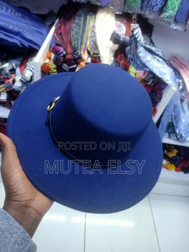Navyblue Wide Flat Brim Fedora Hats - main view
