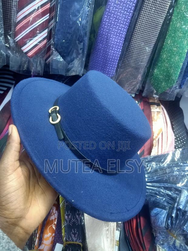 Navyblue Wide Flat Brim Fedora Hats - thumbnail 2