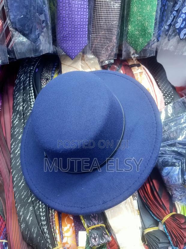 Navyblue Wide Flat Brim Fedora Hats - thumbnail 3