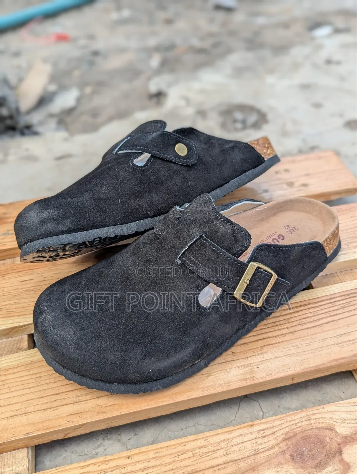 Black Leather Slides