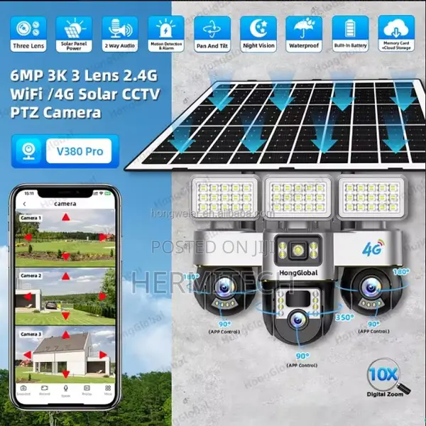 Triple Lens PTZ Solar Streetlight With Camera 4g CCTV