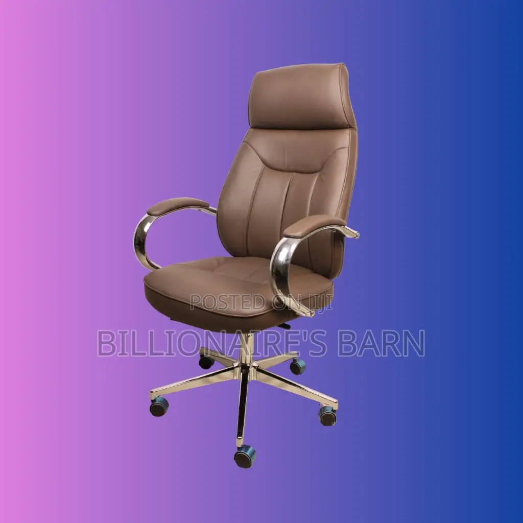 Brown, Executive Leather Office Chair — Strong Stable Base.