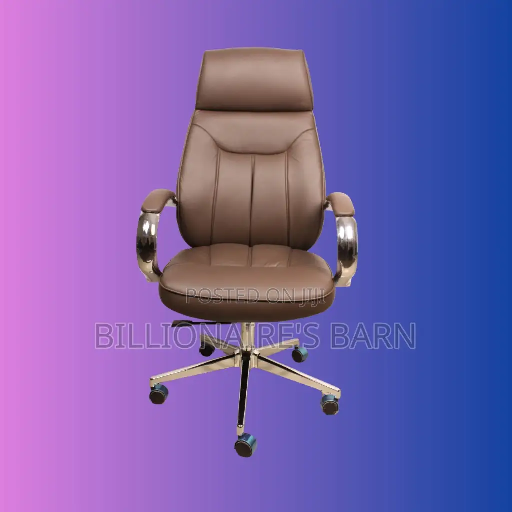 Brown, Executive Leather Office Chair — Strong Stable Base.