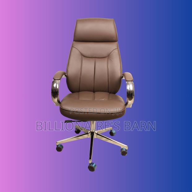 Brown, Executive Leather Office Chair — Strong Stable Base. - thumbnail 2