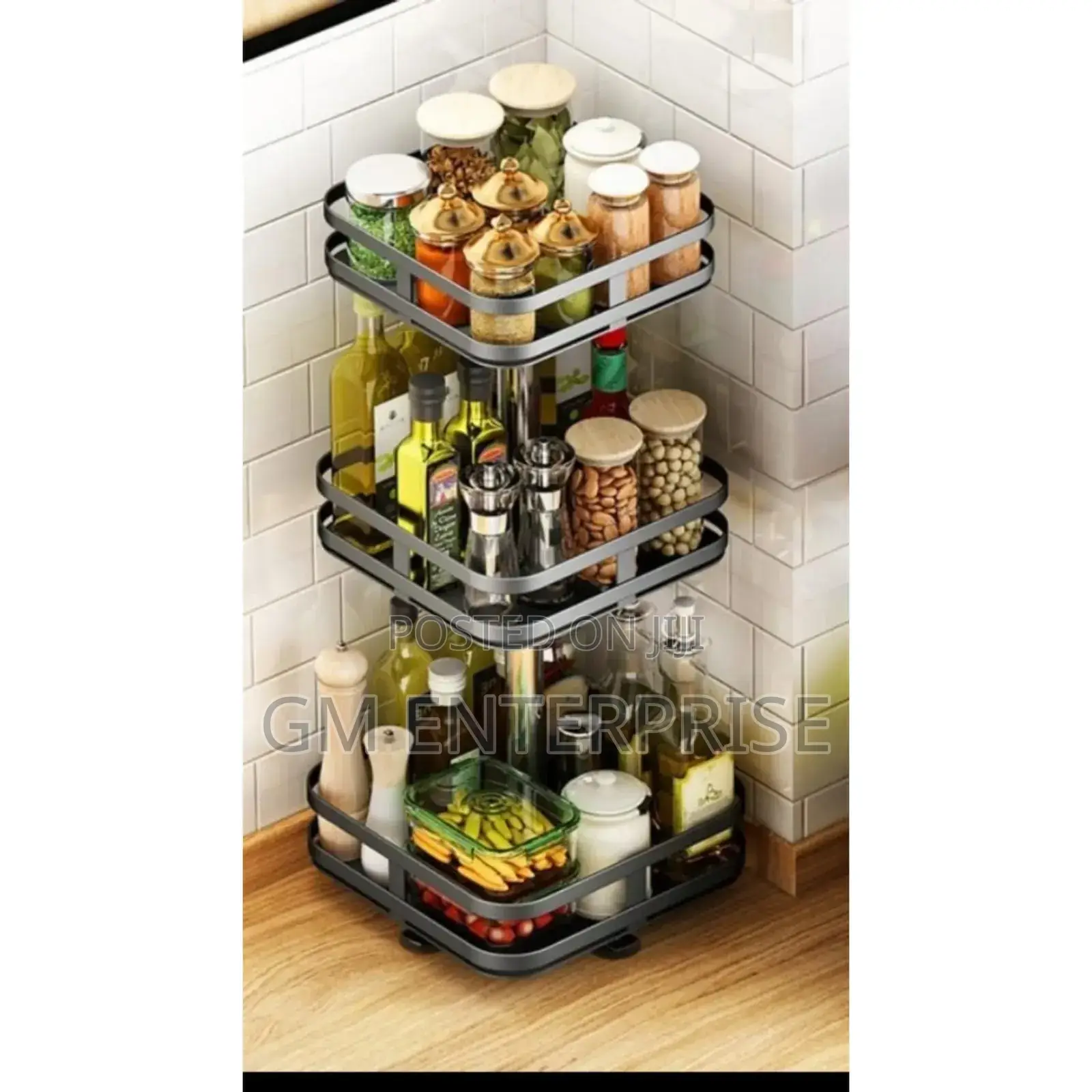 3 Tier Square Metallic Rotating Spice / Storage Rack*