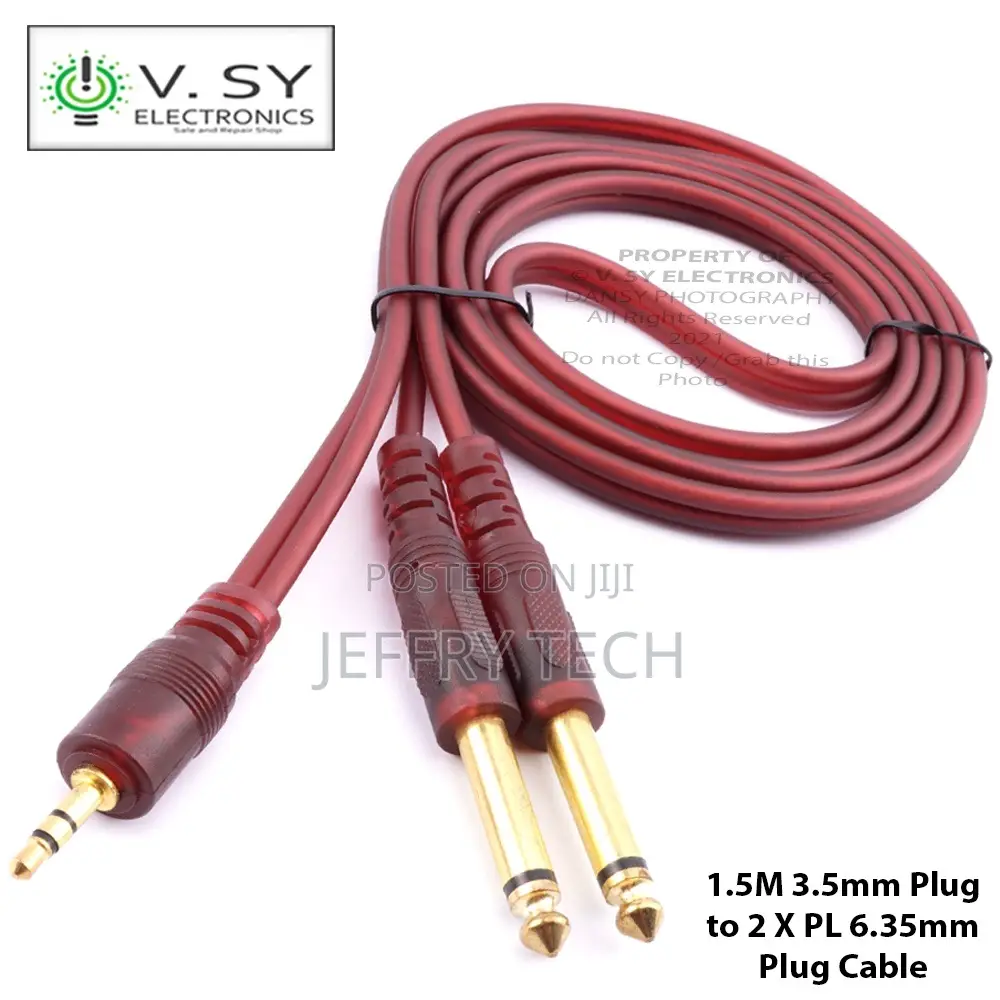Male Pl Mono Ts Plug to Male Stereo TRS Plug Cable Audio Connector Wir
